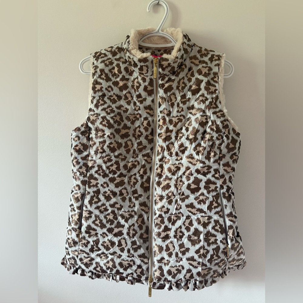 Lilly Pulitzer Gabriana Vest Gold Metallic Leopard Jacquard Size M